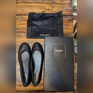 Yves Saint Laurent Black Ballet Flats Shoes Size 11.5 With Box  And Bag